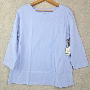 Anne Klein Top Womens 0X Blue Knit Scallop Neck 3/4 Sleeve Feminine Office